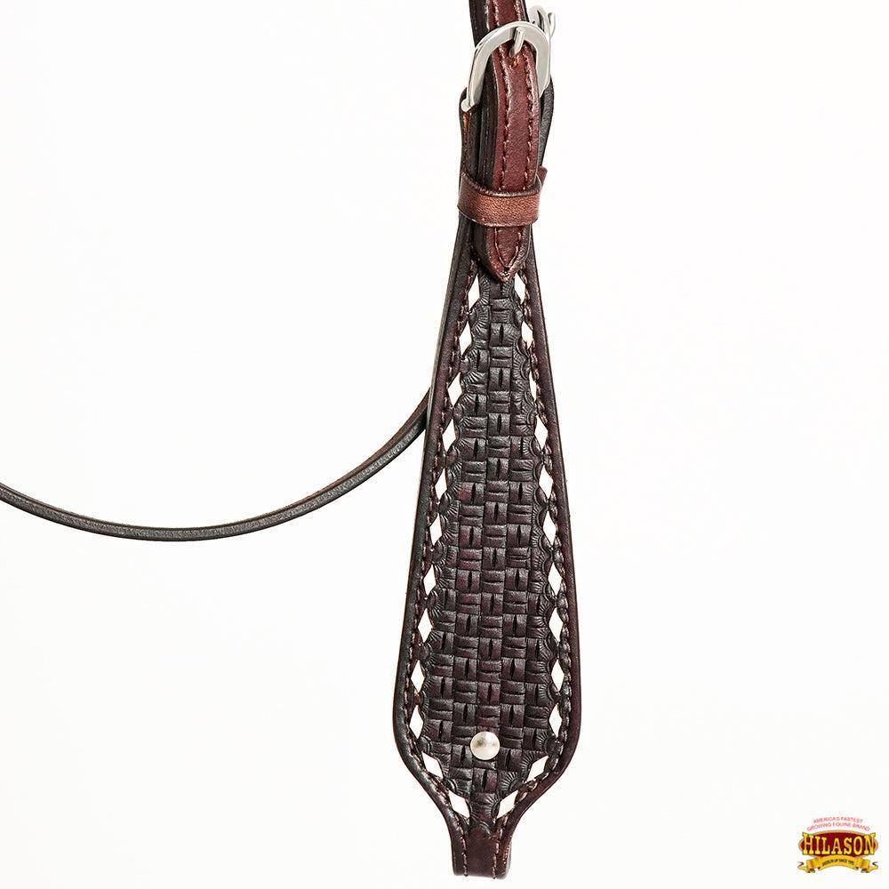HILASON Western Horse Genuine Leather Headstall &amp; Breast Collar With Side BuckStitch Brown