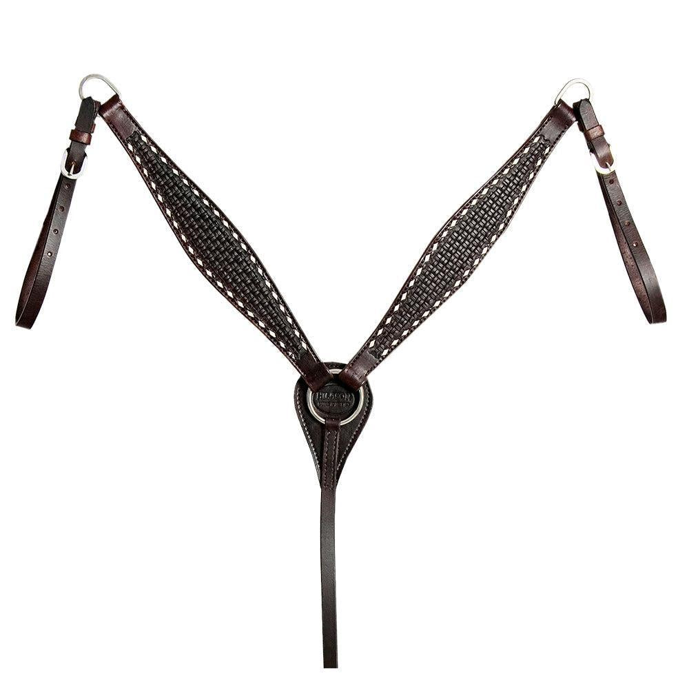 HILASON Western Horse Genuine Leather Headstall &amp; Breast Collar With Side BuckStitch Brown
