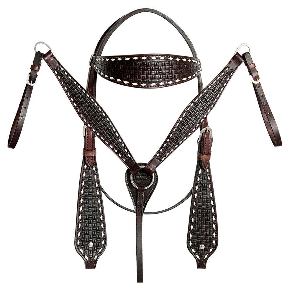 HILASON Western Horse Genuine Leather Headstall &amp; Breast Collar With Side BuckStitch Brown
