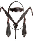 HILASON Western Horse Genuine Leather Headstall & Breast Collar With Side BuckStitch Brown