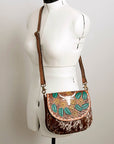 American Darling Messenger Hand Tooled Hair On Genuine Leather women bag western handbag purse