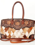 American Darling Duffel Hand Tooled Hair On Genuine Leather Women Bag Western Handbag Purse