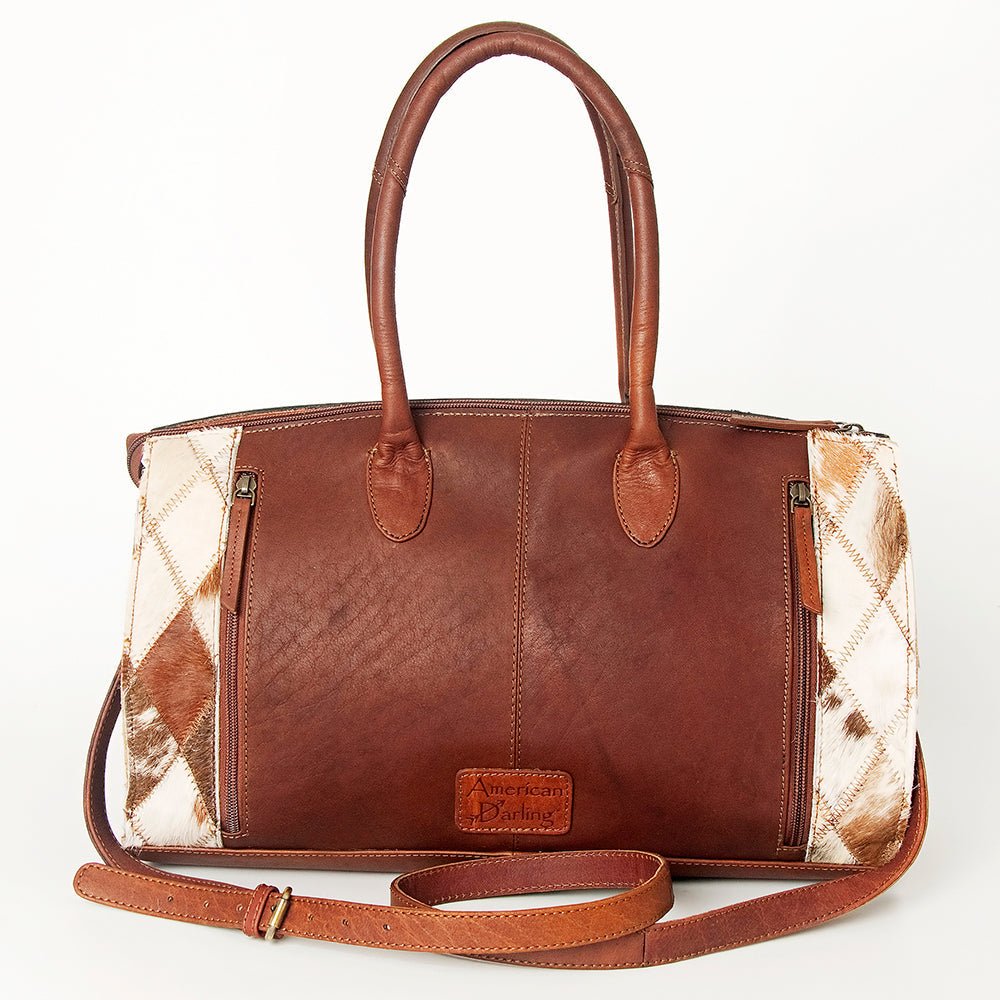 American Darling Duffel Hand Tooled Hair On Genuine Leather Women Bag Western Handbag Purse