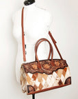 American Darling Duffel Hand Tooled Hair On Genuine Leather Women Bag Western Handbag Purse