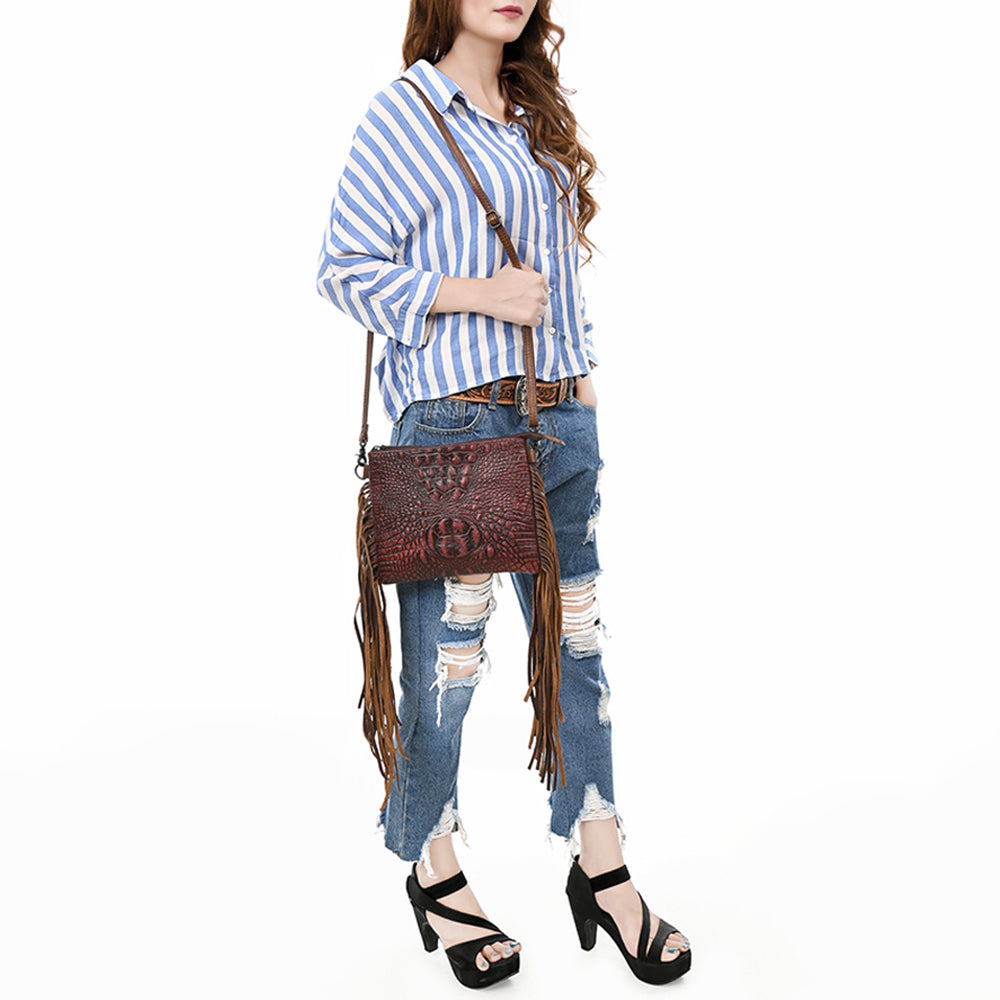 American Darling Cross Body Crocodile Embossed Genuine Leather Western Women Bag Handbag Purse | Crossbody for Cute