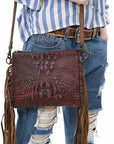 American Darling Cross Body Crocodile Embossed Genuine Leather Western Women Bag Handbag Purse | Crossbody for Cute