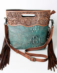 American Darling ADBG873 Clutch Hand Tooled Crocodile Embossed Genuine Leather Women Bag Western Handbag Purse