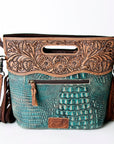 American Darling ADBG873 Clutch Hand Tooled Crocodile Embossed Genuine Leather Women Bag Western Handbag Purse