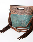 American Darling ADBG873 Clutch Hand Tooled Crocodile Embossed Genuine Leather Women Bag Western Handbag Purse