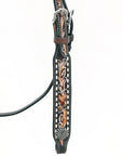 Bar H EquineWestern Horse Genuine Leather Floral Design  Headstall Dark Brown