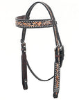 Bar H EquineWestern Horse Genuine Leather Floral Design  Headstall Dark Brown