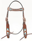 Bar H Equine Western Horse Genuine Leather Arrow Design  Headstall Brown