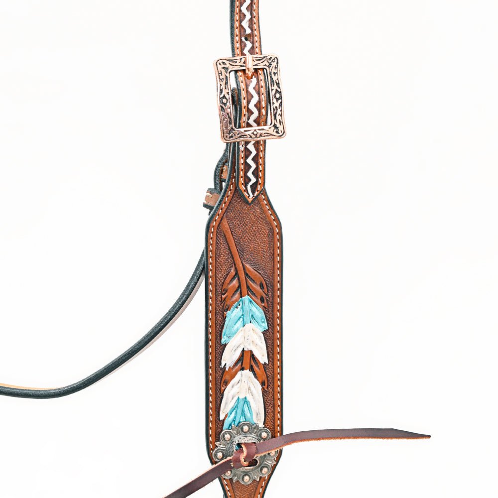 Bar H Equine Western Horse Genuine Leather Arrow Design  Headstall Brown