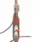 Bar H Equine Western Horse Genuine Leather Arrow Design  Headstall Brown
