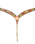 BAR H EQUINE Genuine Horse Hand Tooled Painted Sunflower Leather Breast Collar Tan
