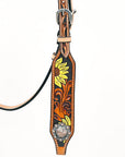 Bar H Equine Western Horse Genuine Leather Floral Design  Headstall Tan