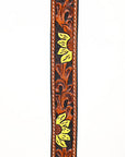 Bar H Equine Horse Genuine Leather Floral Design Tie Downs Snap Ends Tan