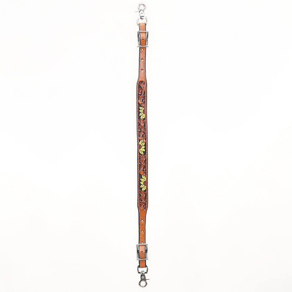 Bar H Equine Horse Genuine Leather Floral Design Tie Downs Snap Ends Tan