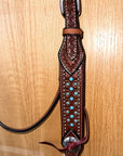 Bar H Equine Western Horse Genuine Leather Hand Tooled  Headstall Tan