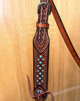 Bar H Equine Western Horse Genuine Leather Hand Tooled  Headstall Tan