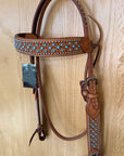 Bar H Equine Western Horse Genuine Leather Hand Tooled  Headstall Tan
