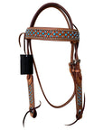 Bar H Equine Western Horse Genuine Leather Hand Tooled  Headstall Tan
