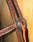 Bar H Equine Western Horse Genuine Leather Hand Tooled  Headstall Dark Brown
