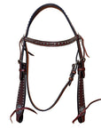 Bar H Equine Western Horse Genuine Leather Hand Tooled  Headstall Dark Brown