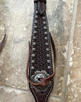 Bar H Equine Western Horse Genuine Leather Hand Tooled One Ear Headstall Dark Brown