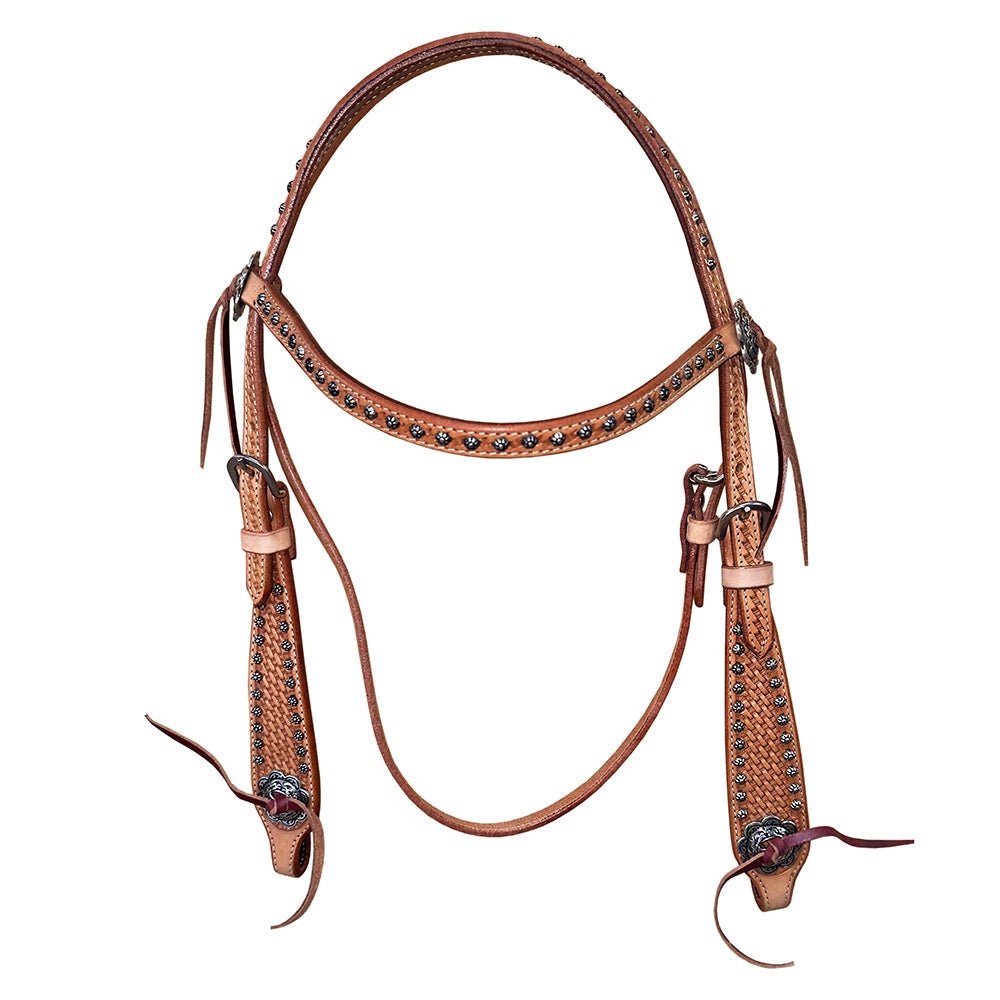 Bar H Equine Western Horse Genuine Leather Hand Tooled  Headstall Dark Brown