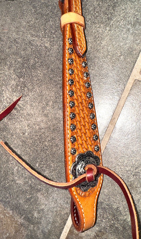 Bar H Equine Western Horse Genuine Leather Hand Tooled One Ear Headstall Dark Brown