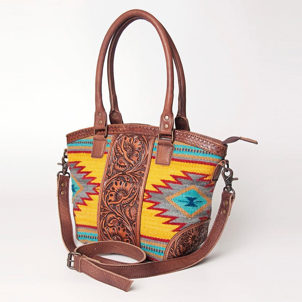 American Darling ADBG772 Tote Hand Tooled Saddle Blanket Genuine Leather Women Bag Western Handbag Purse
