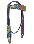 Bar H Equine American Leather Horse Saddle Tack One Ear Headstall | Breast Collar | Browband Headstall | Wither Strap | Tack Set for Horses BER118