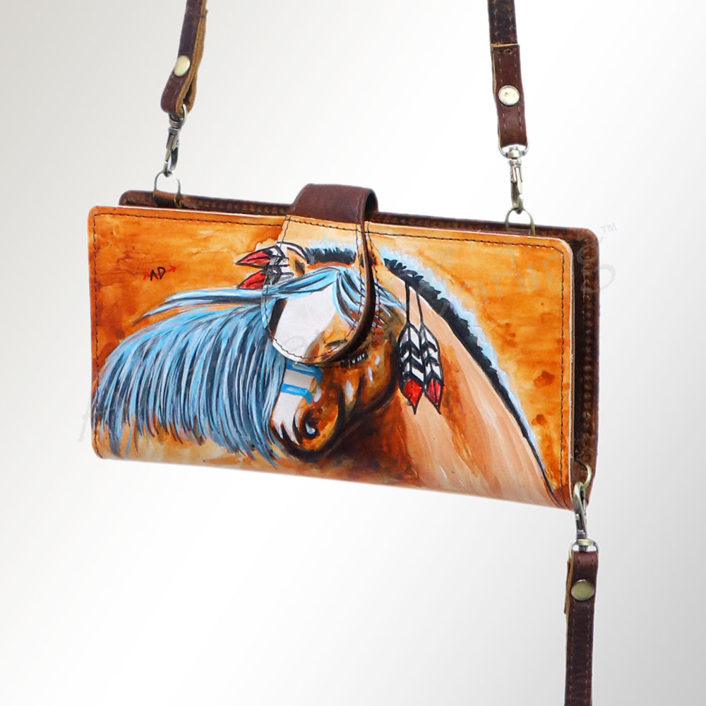 American Darling Wristlet Bag, Hand-Painted Genuine Leather, Western Vegetable Tanned Full Grain Leather Wallet Bag