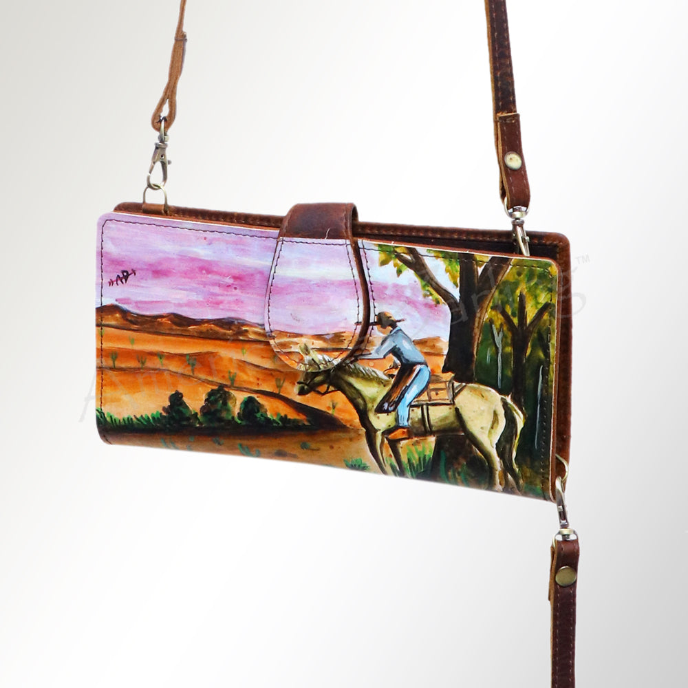 American Darling Wristlet Bag, Hand-Painted Genuine Leather, Western Vegetable Tanned Full Grain Leather Wallet Bag