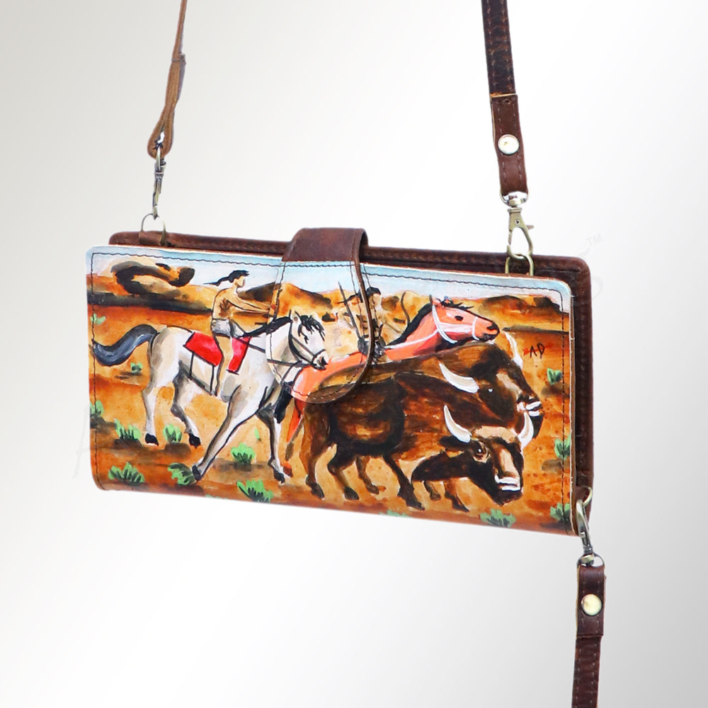 American Darling Wristlet Bag, Hand-Painted Genuine Leather, Western Vegetable Tanned Full Grain Leather Wallet Bag
