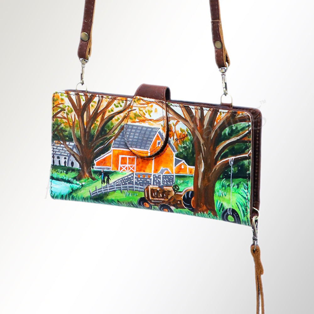 American Darling Wristlet Bag, Hand-Painted Genuine Leather, Western Vegetable Tanned Full Grain Leather Wallet Bag
