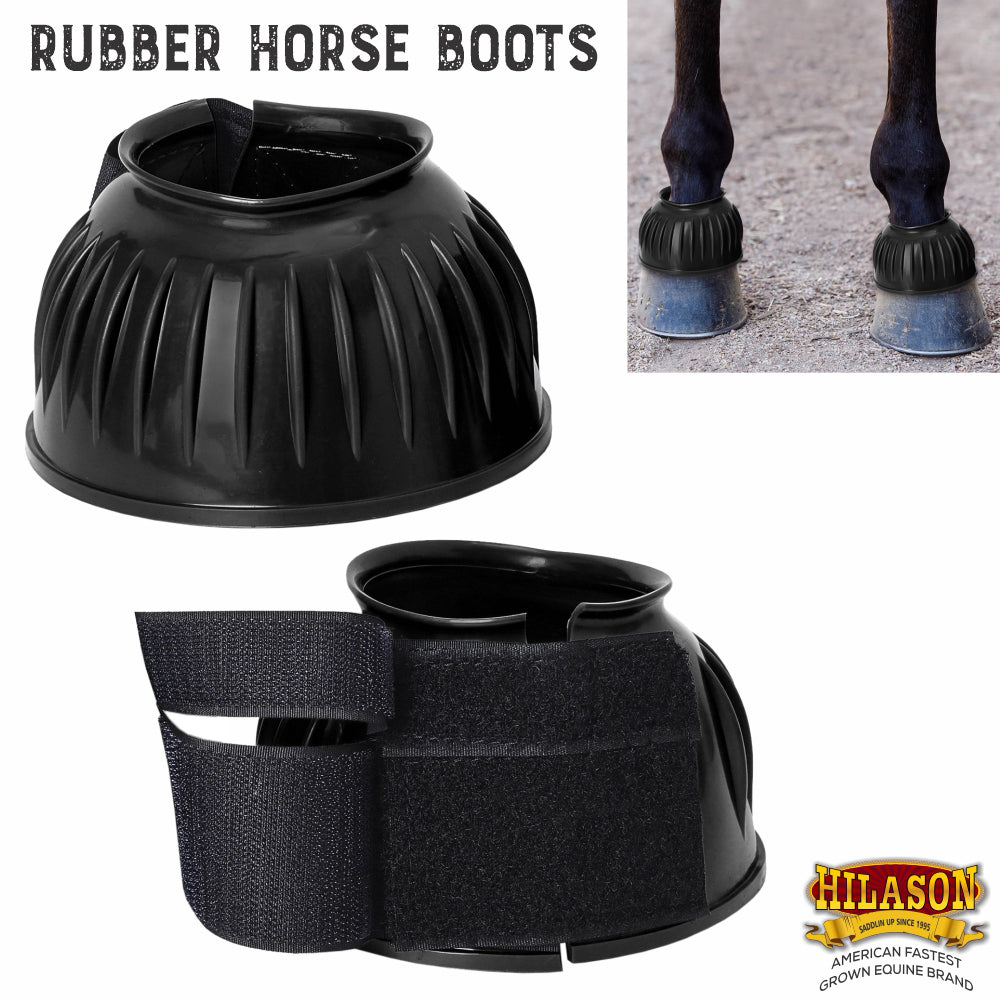 Hilason Western Horse PVC Ribbed Double Hook &amp; Loop Leg Bell Boots