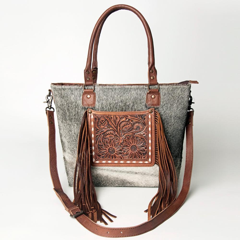 ADBG662BRAH American Darling Hand Tooled Hair On Genuine Leather Women Bag Western Handbag Purse