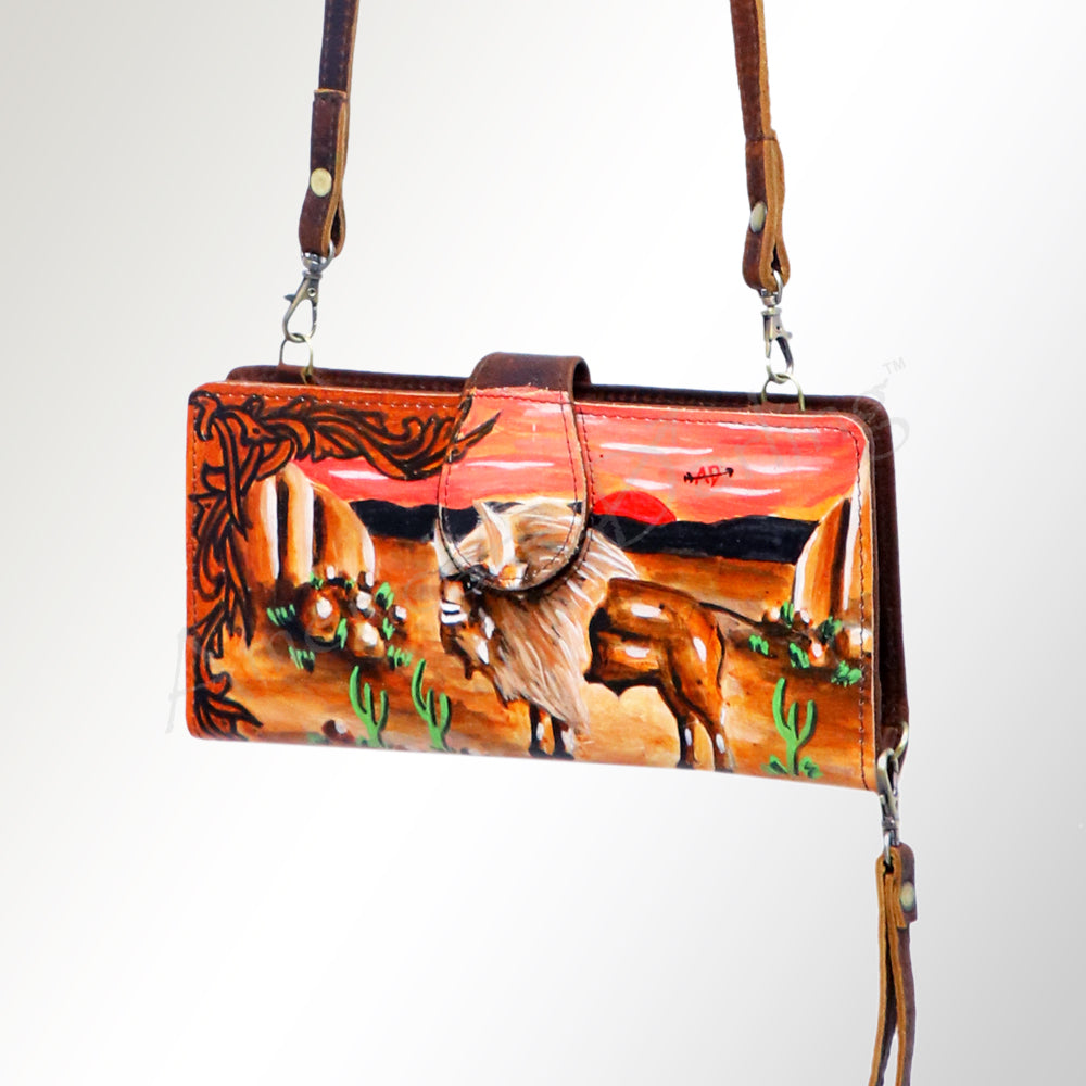American Darling Wristlet Bag, Hand-Painted Genuine Leather, Western Vegetable Tanned Full Grain Leather Wallet Bag