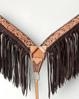 American Darling Tooled Leather Western Breast Collar – Hand-Carved Floral Design with Chocolate Brown Fringe