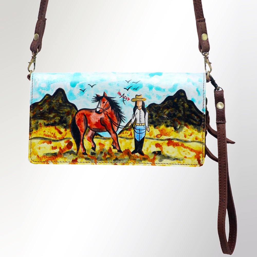 American Darling Organiser Hair-On Hand Tooled Genuine Leather Women Bag Western Handbag Purse