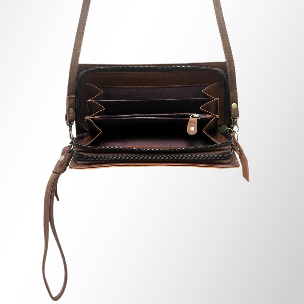 American Darling Organiser Hair-On Hand Tooled Genuine Leather Women Bag Western Handbag Purse