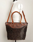 American Darling Tote Hand Tooled Hair On Genuine Leather Women Bag Western Handbag Purse