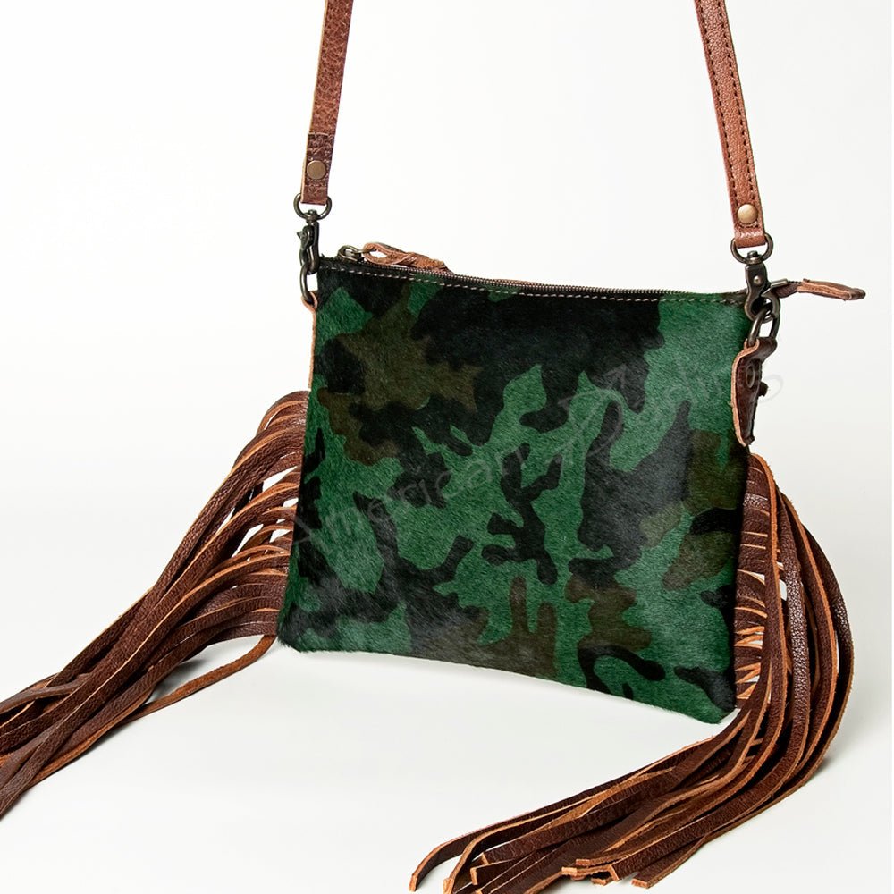 American Darling Western Small Crossbody Bag – Genuine Hair-On Cowhide Leather with Fringes, Adjustable Strap, Handcrafted in Texas