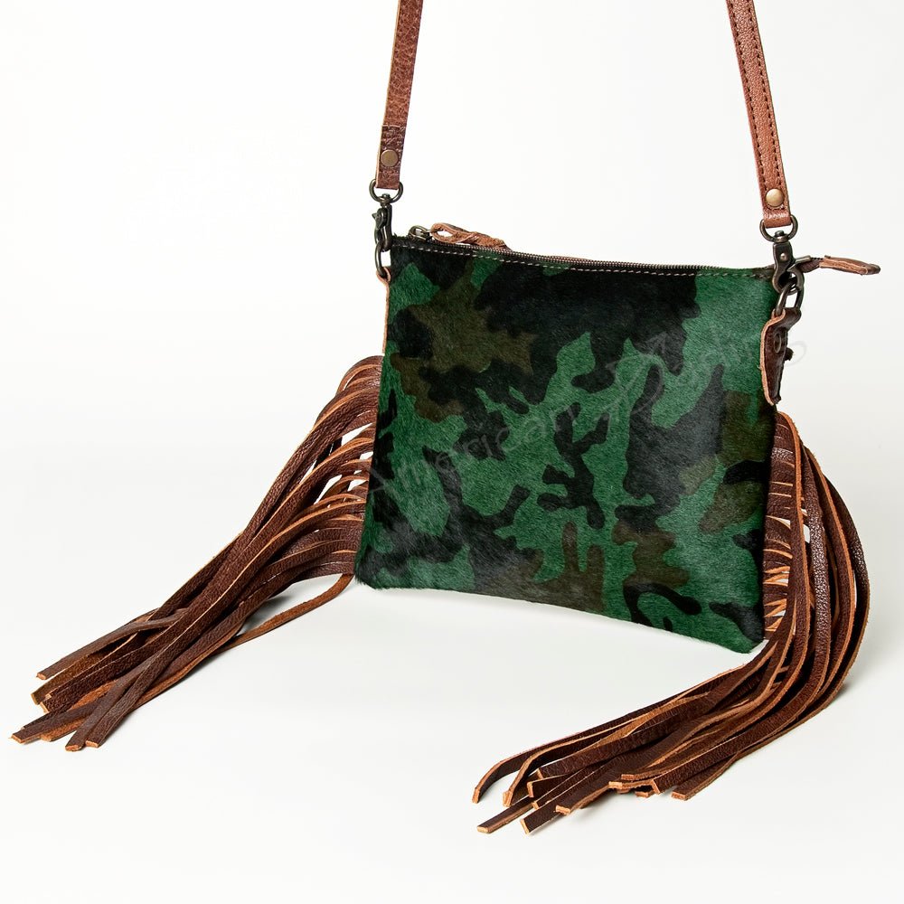 American Darling Western Small Crossbody Bag – Genuine Hair-On Cowhide Leather with Fringes, Adjustable Strap, Handcrafted in Texas