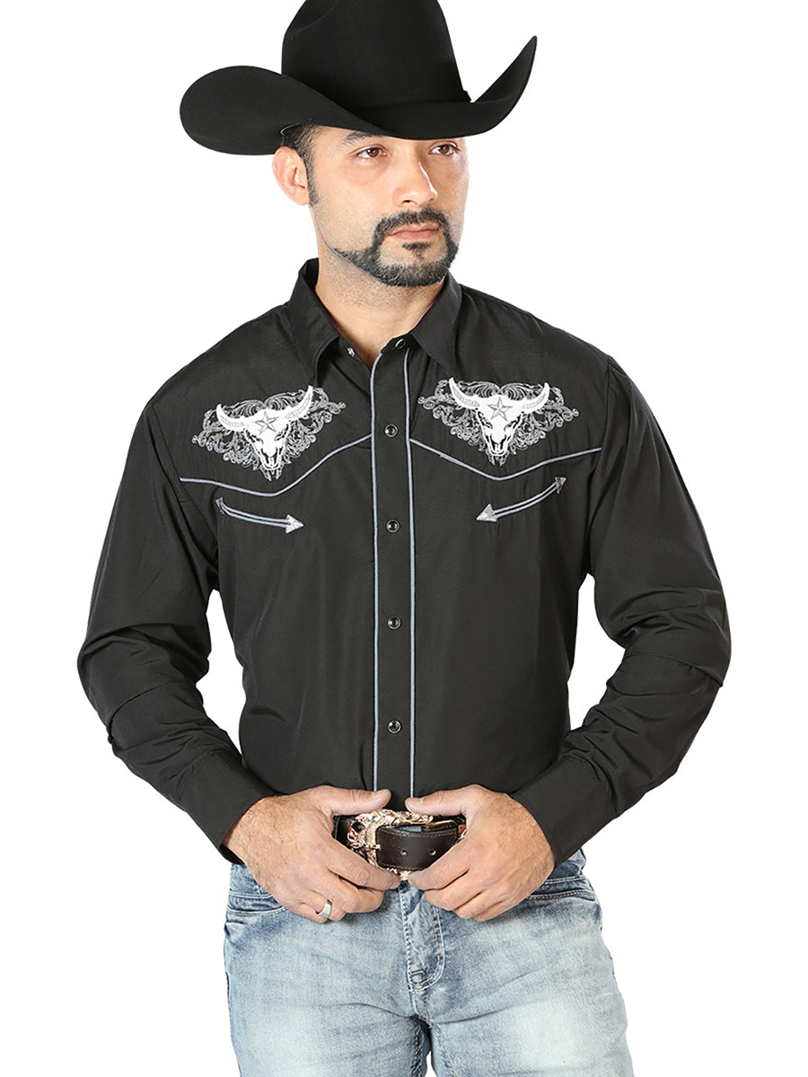 El Señor de los Cielos Embroidery Shirt in Black/White