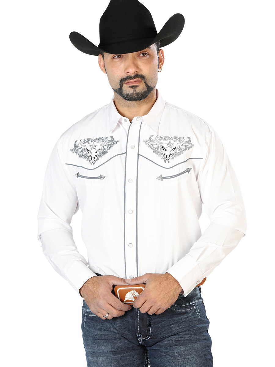 El Señor de los Cielos Embroidery Shirt in White/Gray