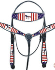 Western Horse Headstall Breast Collar American Leather Hilason US Flag