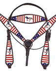 Western Horse Headstall Breast Collar American Leather Hilason US Flag